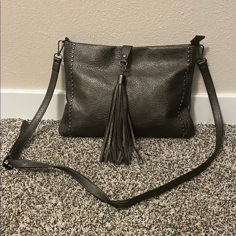 Pewter Silver Fringe Crossbody
